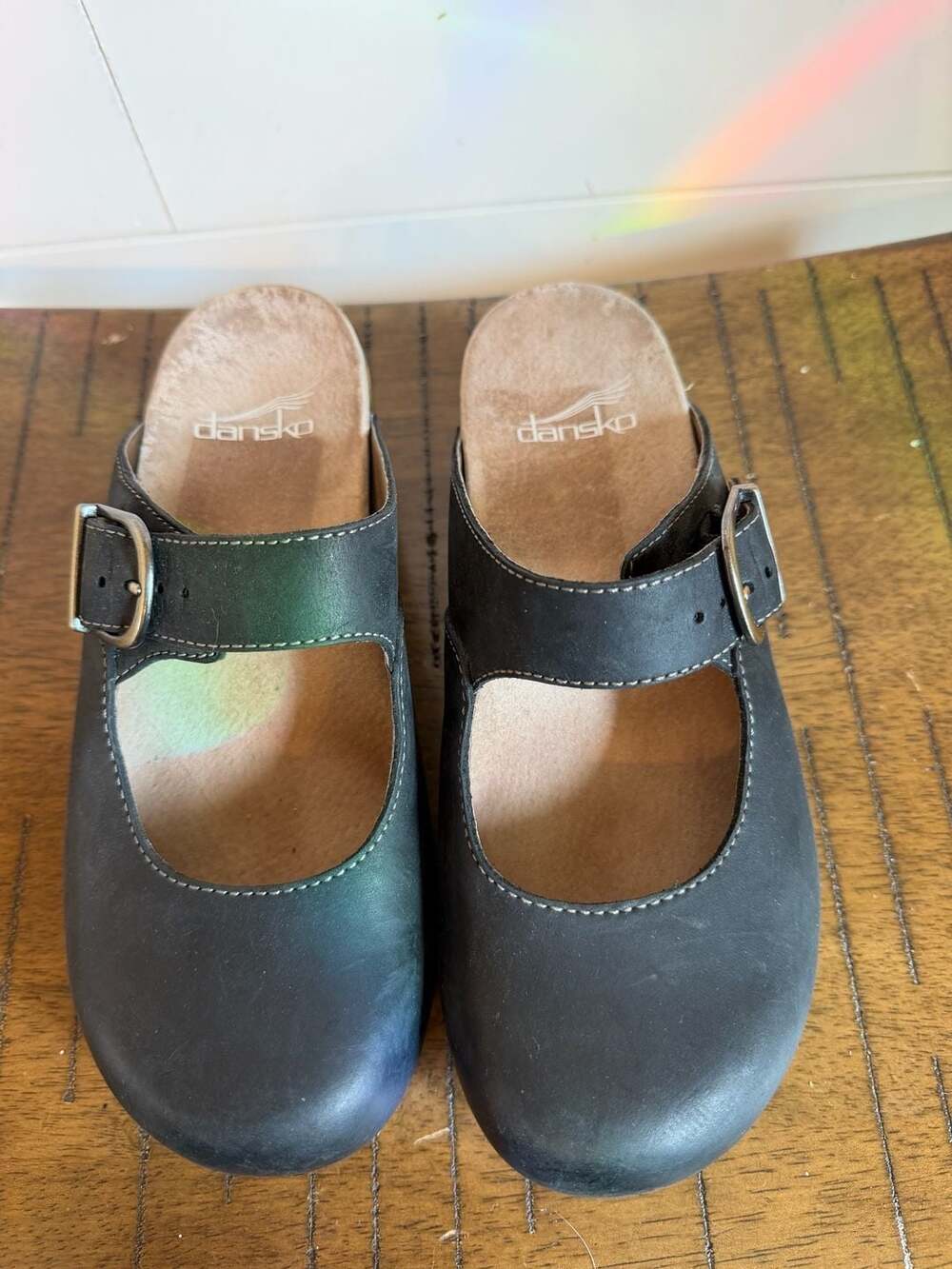 Dansko Martina Black Leather Mary Jane Mule Clogs Size 36